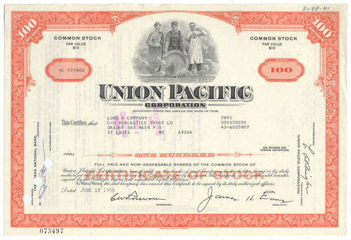 Union Pacific Corporation stock certificate 
