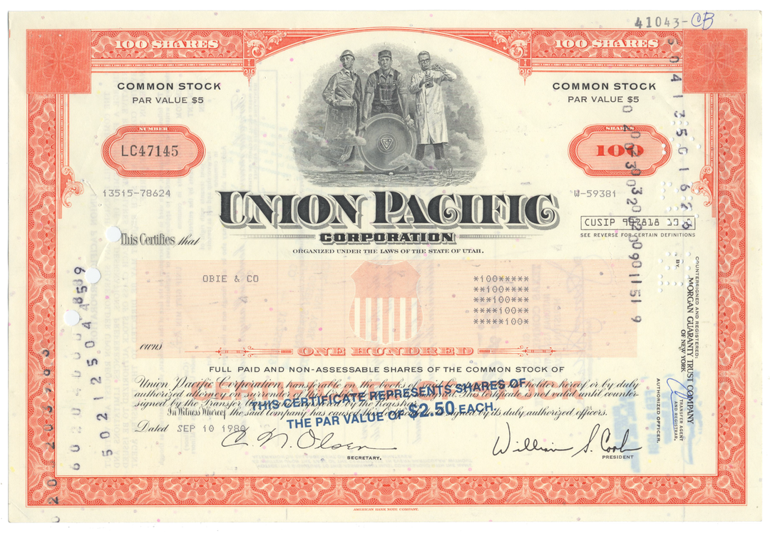 Union Pacific Corporation Stock Certificate