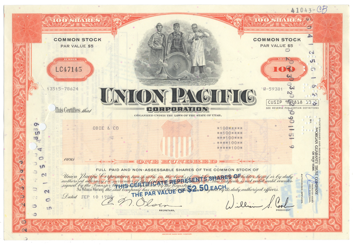 Union Pacific Corporation Stock Certificate