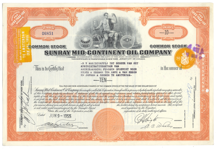 Sunray Mid-Continent Oil Company Stock Certificate