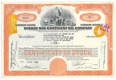 Sunray Mid-Continent Oil Company Stock Certificate