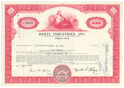 Daryl Industries, Inc. Stock Certificate