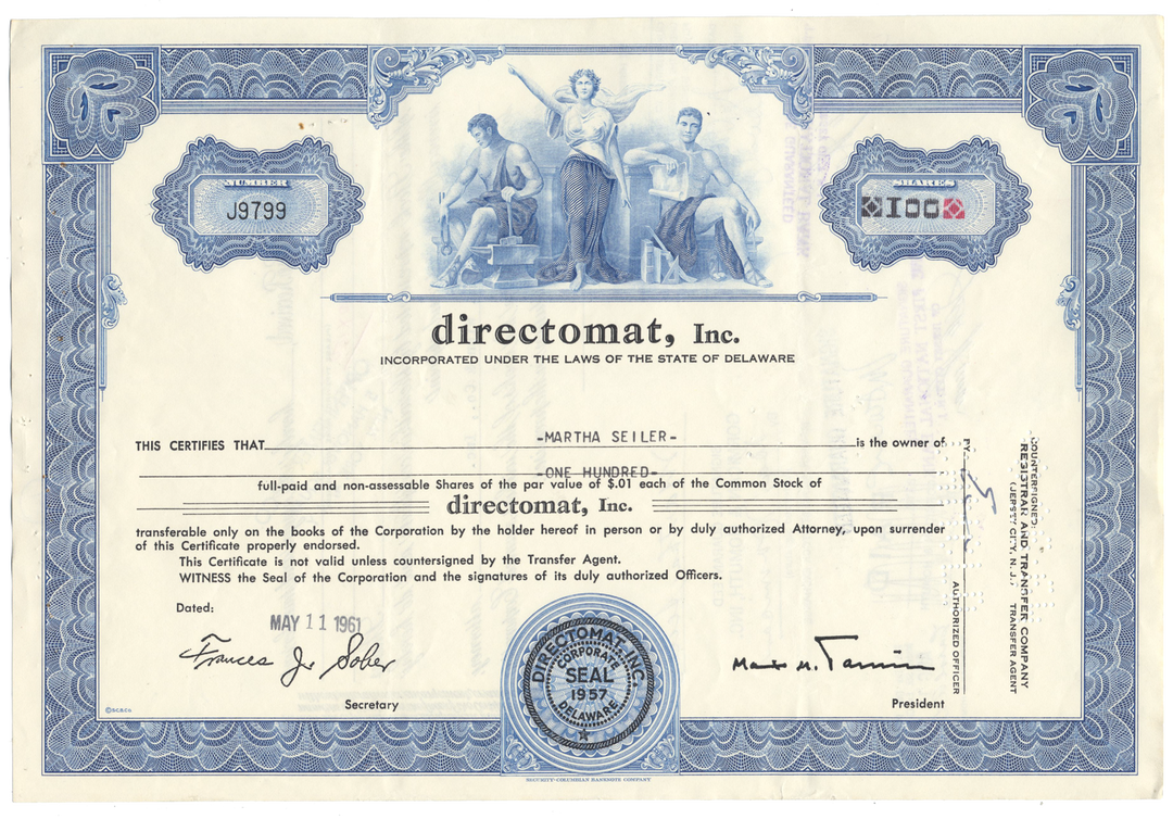 Directomat, Inc. Stock Certificate