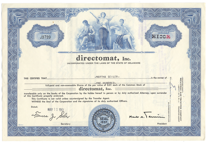 Directomat, Inc. Stock Certificate