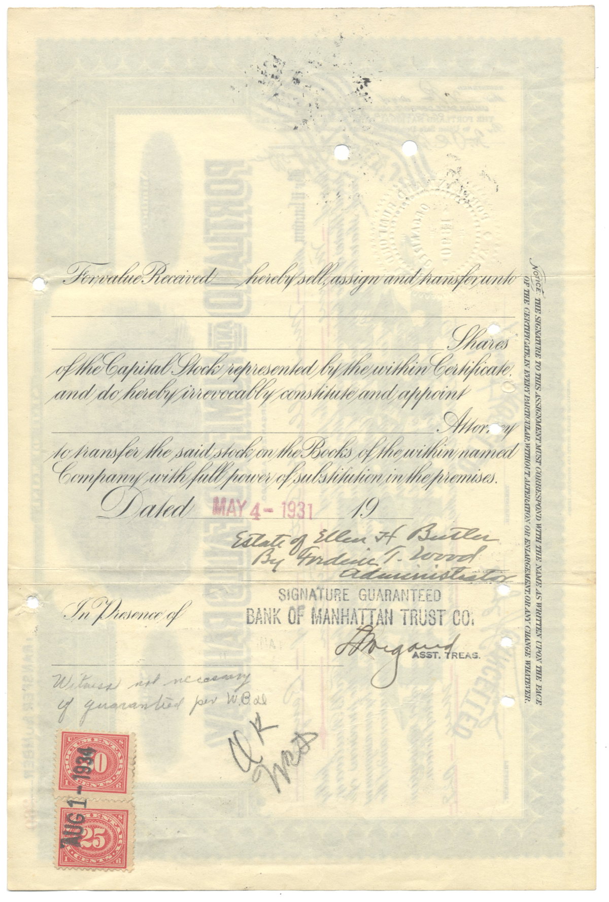 Portland and Rumford Falls Railway Stock Certificate