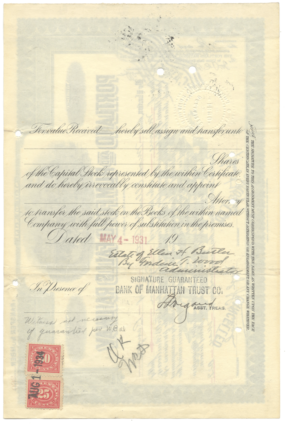 Portland and Rumford Falls Railway Stock Certificate