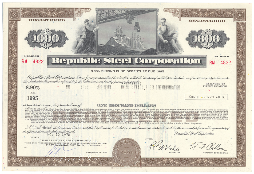 Republic Steel Corporation Bond Certificate