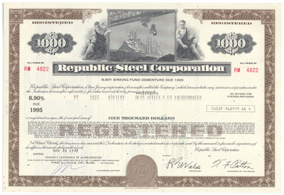 Republic Steel Corporation Bond Certificate