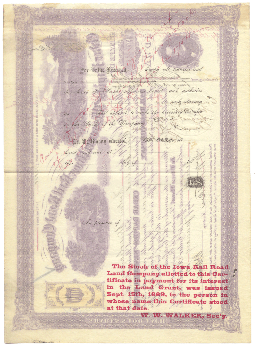 Cedar Rapids and Missouri River Rail Road Company Stock Certificate Signed by John Insley Blair