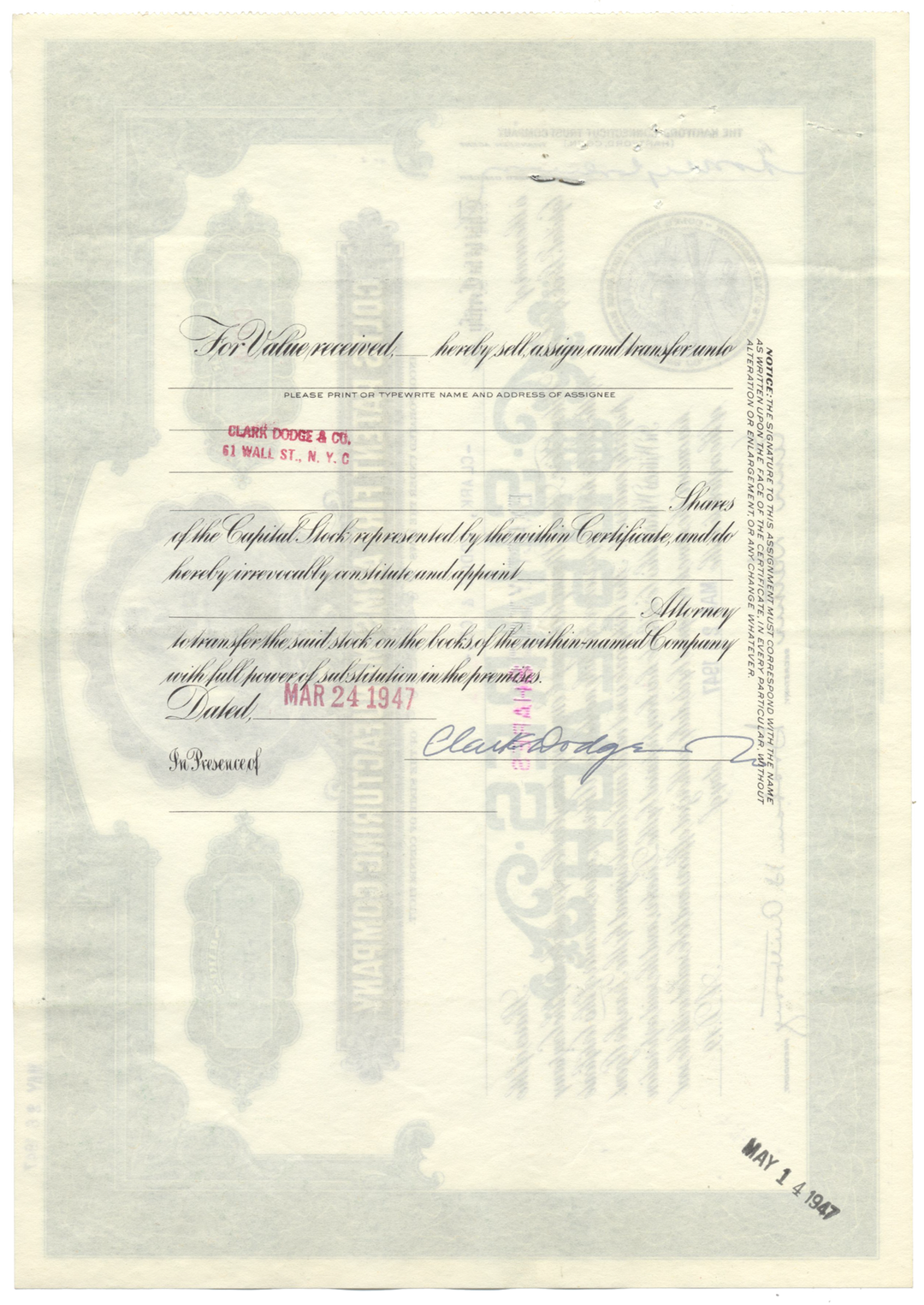 Colt's Patent Fire Arms Manufacturing Company Stock Certificate