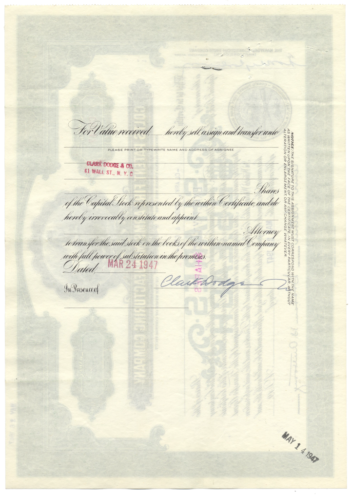 Colt's Patent Fire Arms Manufacturing Company Stock Certificate