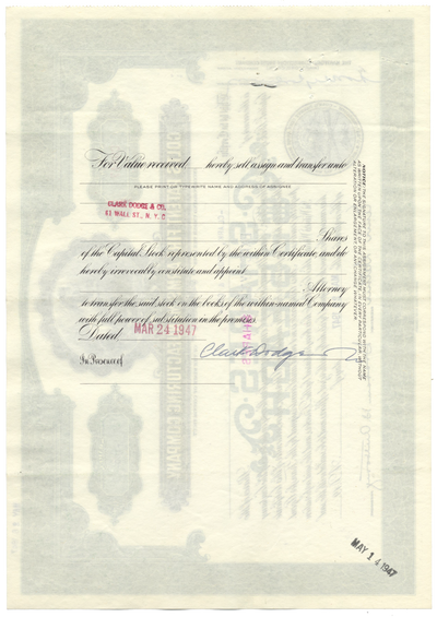 Colt's Patent Fire Arms Manufacturing Company Stock Certificate