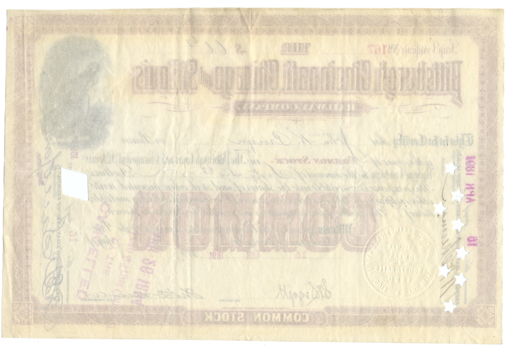 Pittsburgh, Cincinnati, Chicago and St. Louis Railway Company Stock Certificate