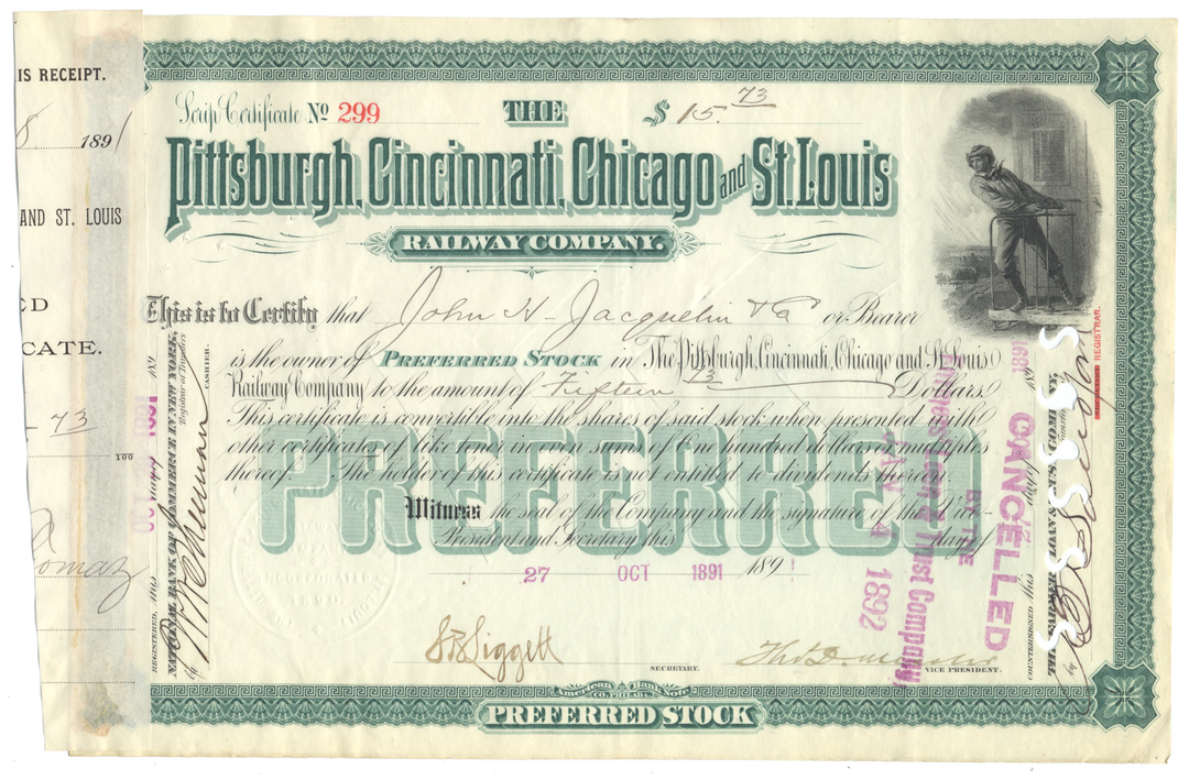 Pittsburgh, Cincinnati, Chicago and St. Louis Railway Company Stock Certificate