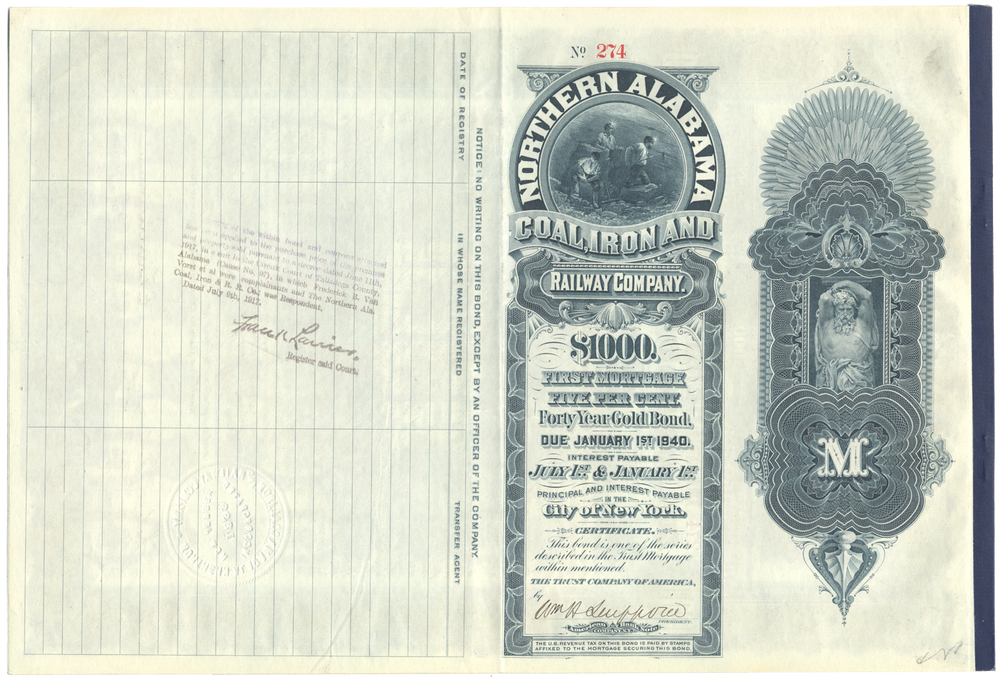 Northern Alabama Coal, Iron and Railway Company Bond Certificate