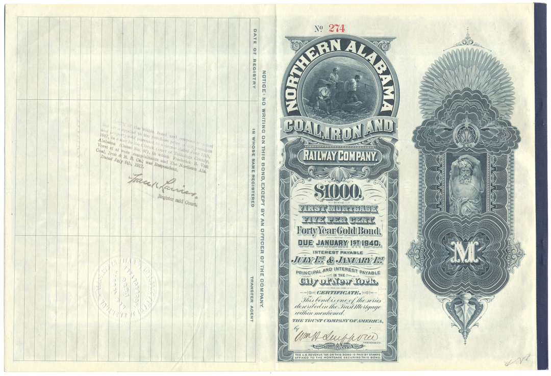 Northern Alabama Coal, Iron and Railway Company Bond Certificate