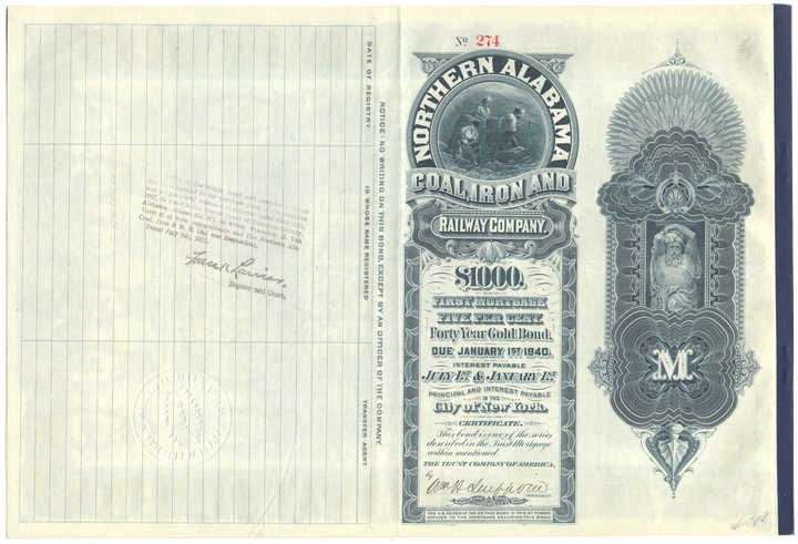 Northern Alabama Coal, Iron and Railway Company Bond Certificate