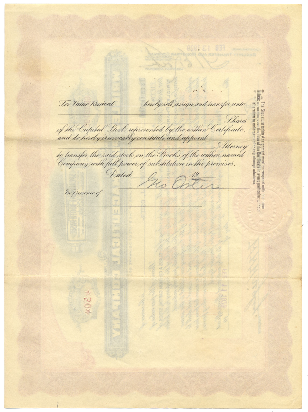 Wrigley Pharmaceutical Co. Stock Certificate Signed by W. W. Wrigley