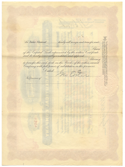 Wrigley Pharmaceutical Co. Stock Certificate Signed by W. W. Wrigley