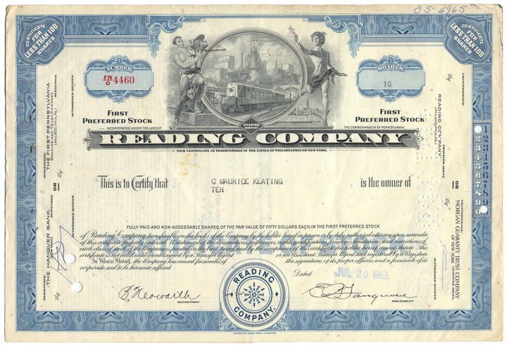 Reading Company Stock Certificate