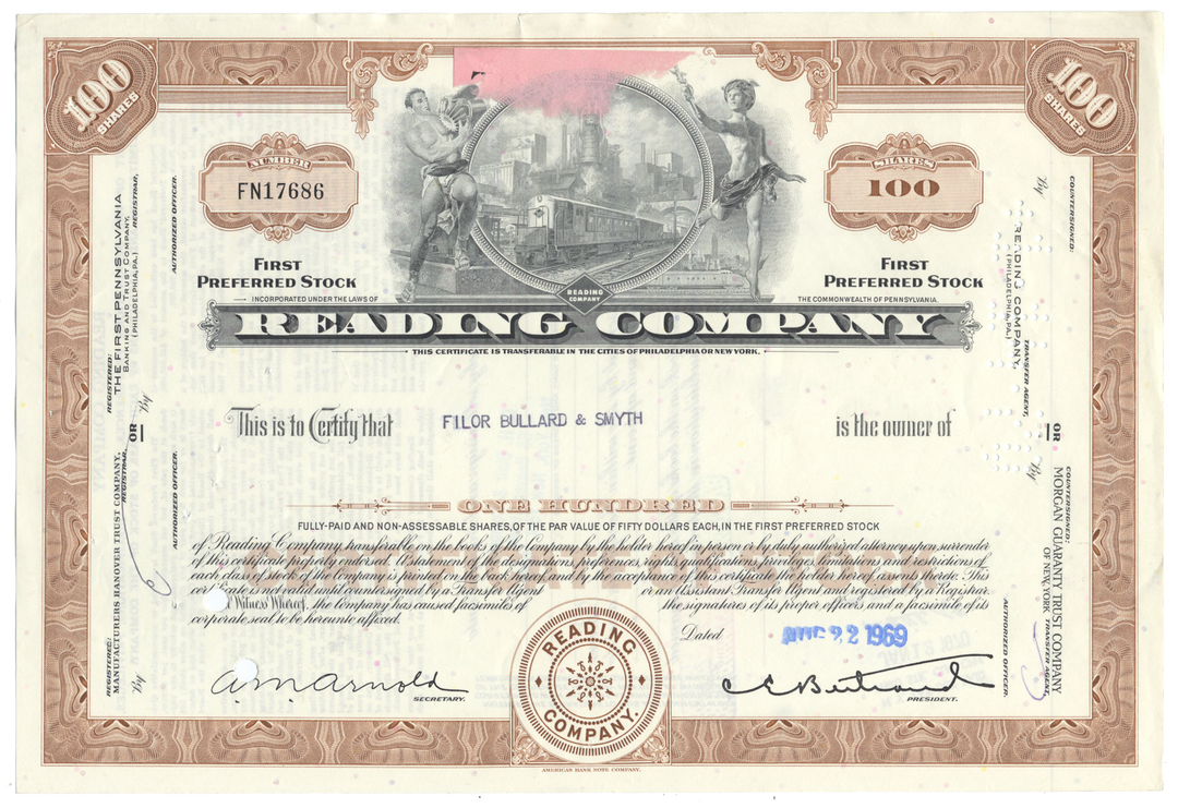 Reading Company Stock Certificate