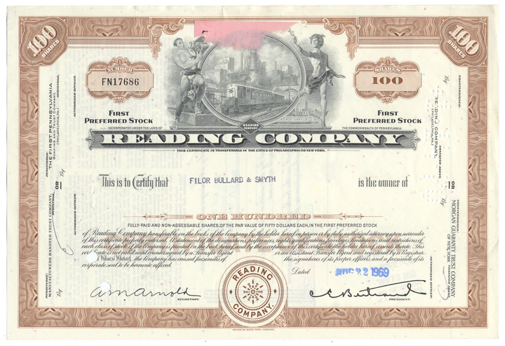 Reading Company Stock Certificate