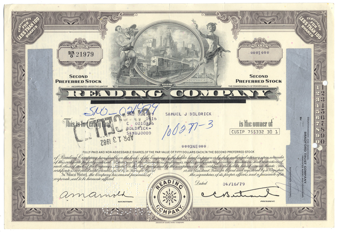 Reading Company Stock Certificate