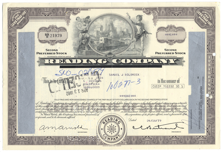 Reading Company Stock Certificate