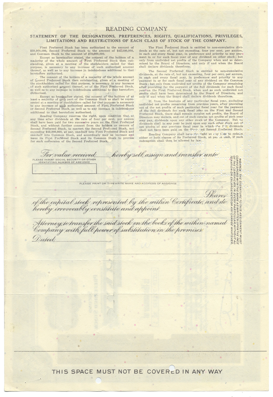 Reading Company Stock Certificate