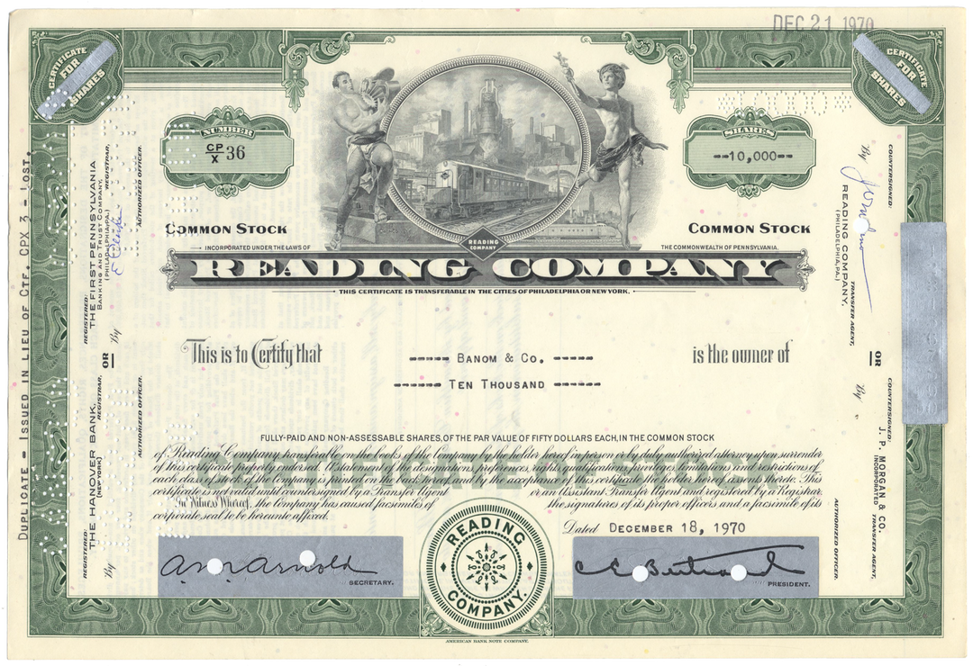 Reading Company Stock Certificate