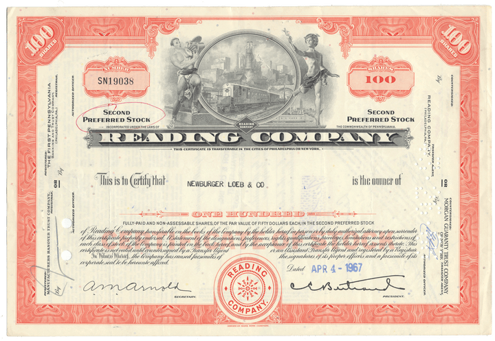 Reading Company Stock Certificate