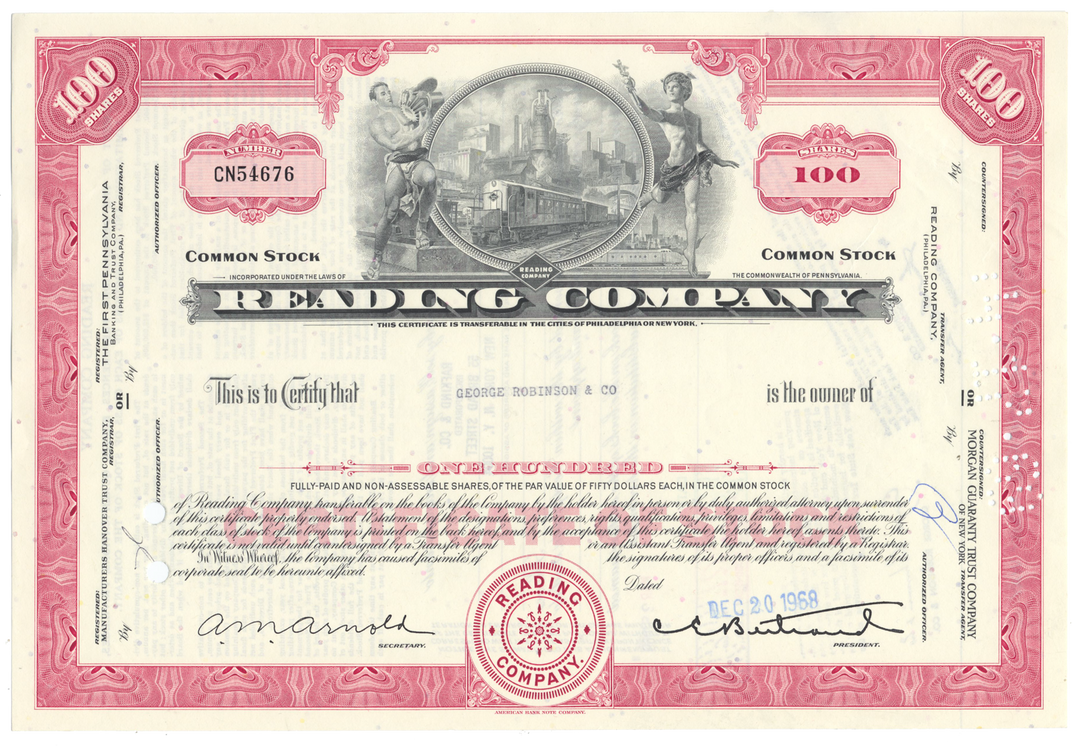 Reading Company Stock Certificate