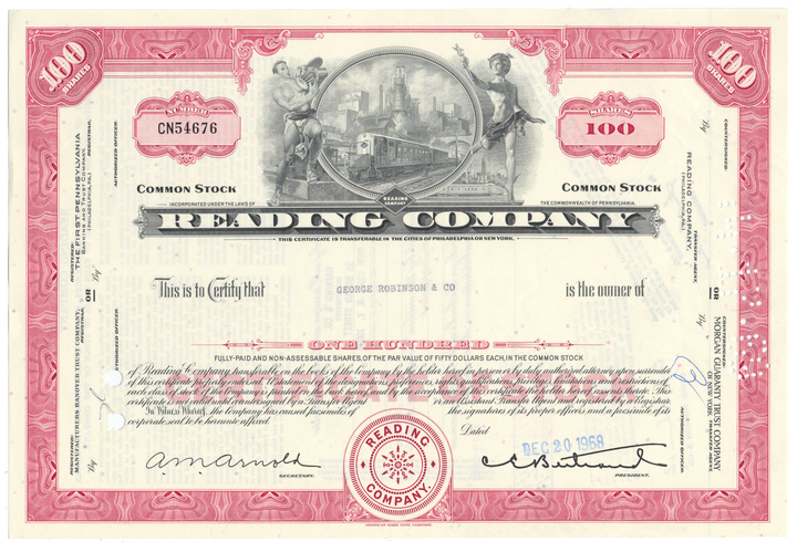 Reading Company Stock Certificate