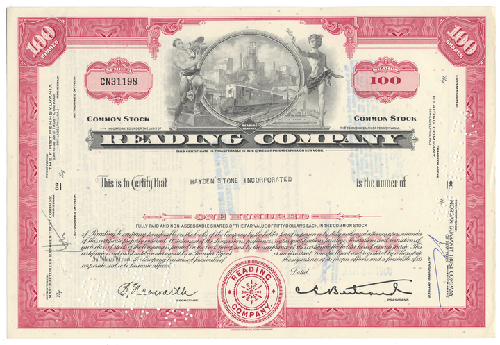 Reading Company Stock Certificate