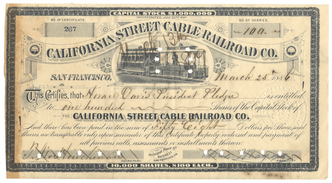 California Street Cable Railroad Co. Stock Certificate