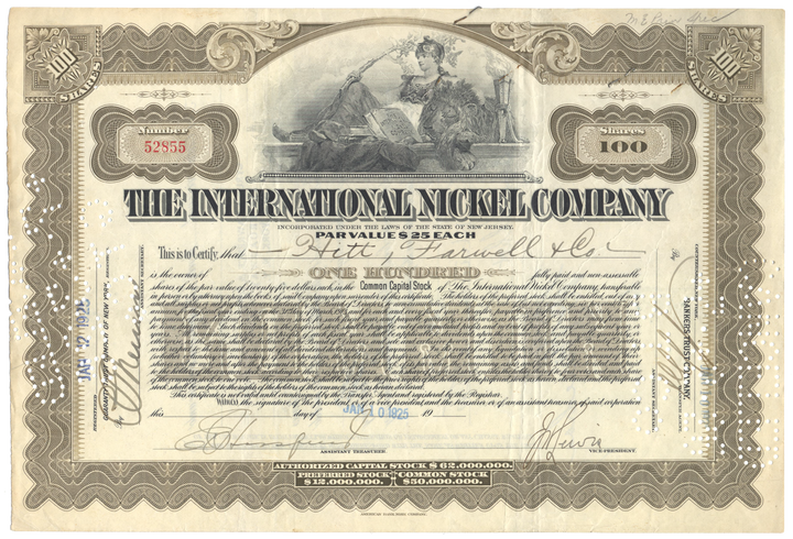 International Nickel Company Stock Certificate