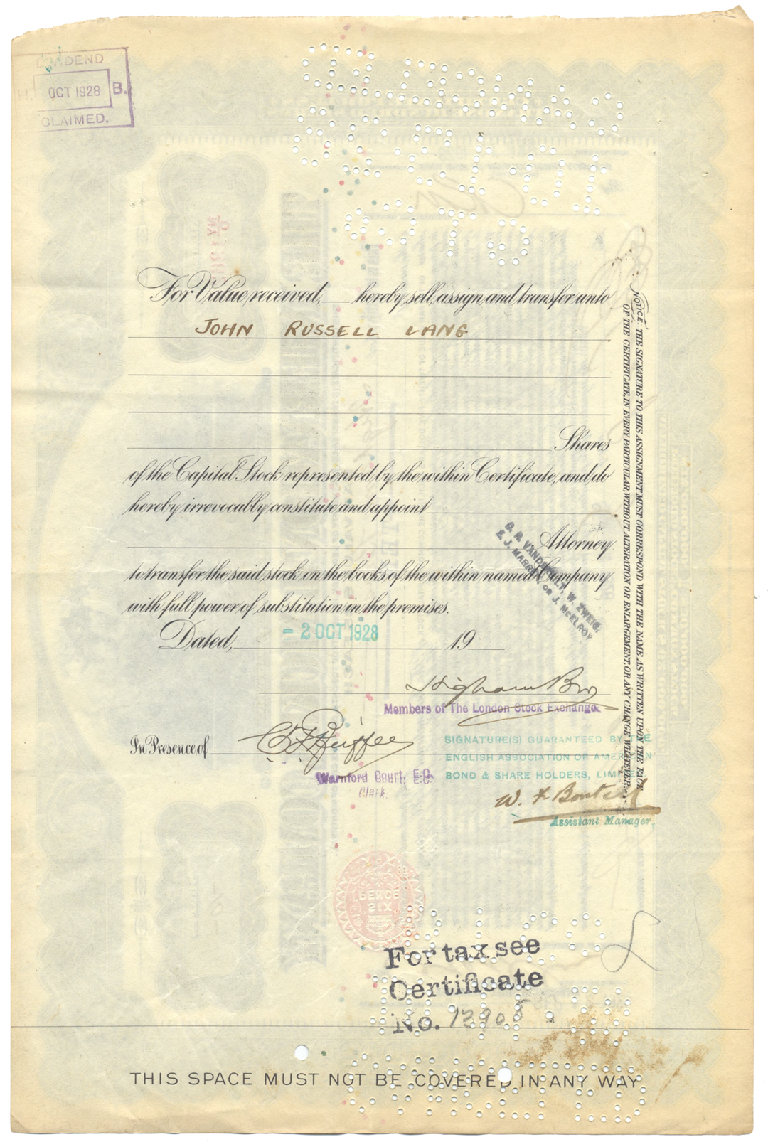 International Nickel Company Stock Certificate