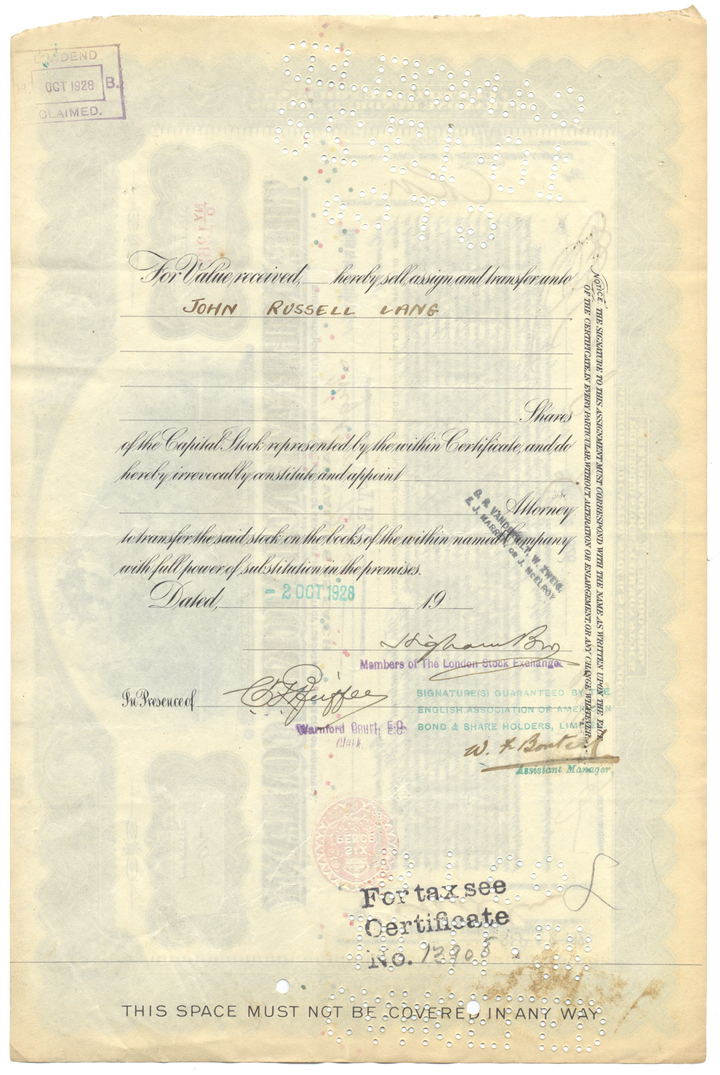 International Nickel Company Stock Certificate