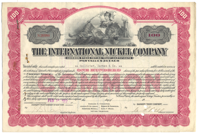 International Nickel Company Stock Certificate