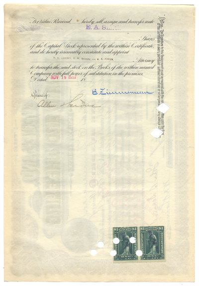 Cleveland, Lorain and Wheeling Railway Company Stock Certificate