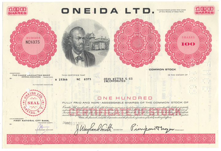 Oneida Ltd. Stock Certificate