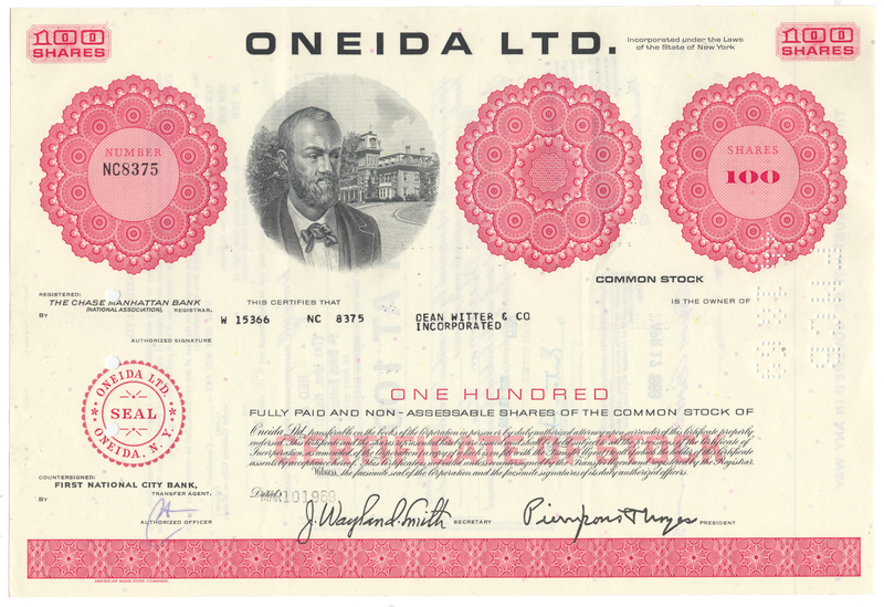 Oneida Ltd. Stock Certificate