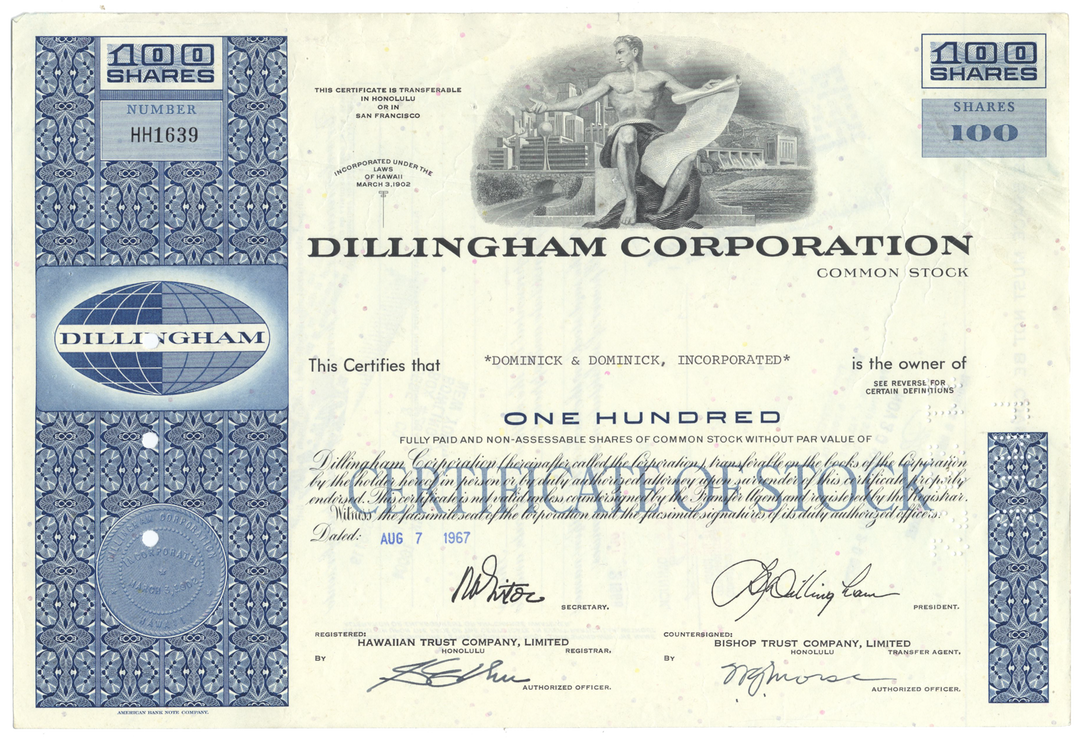 Dillingham Corporation Stock Certificate