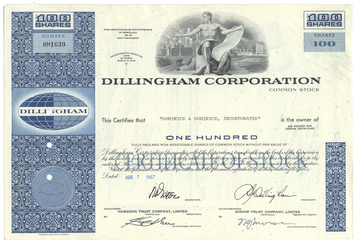 Dillingham Corporation Stock Certificate