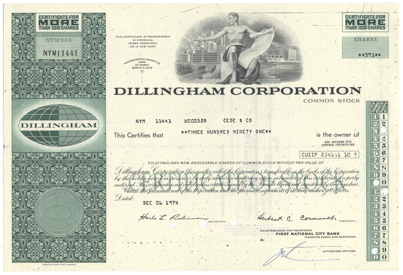 Dillingham Corporation Stock Certificate