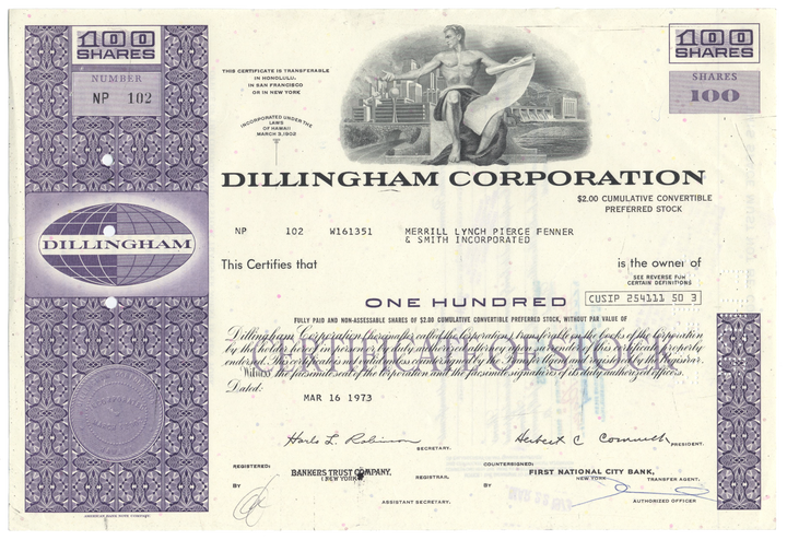 Dillingham Corporation Stock Certificate