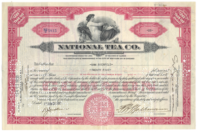 National Tea Co. Stock Certificate