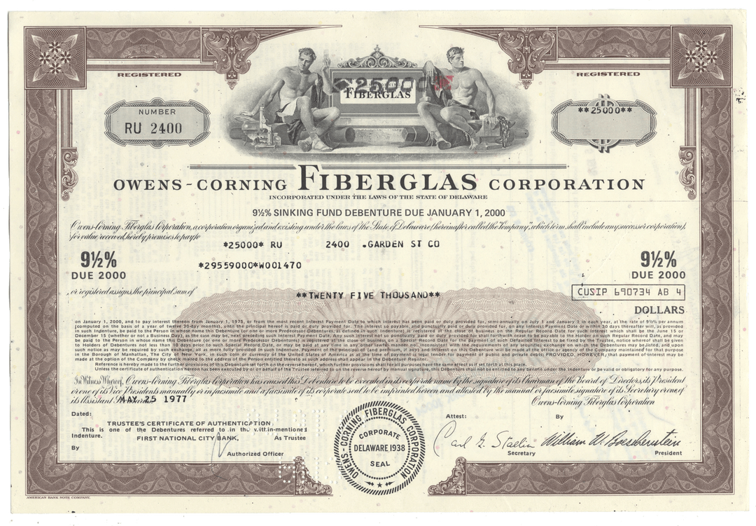 Owens-Corning Fiberglas Corporation Bond Certificate