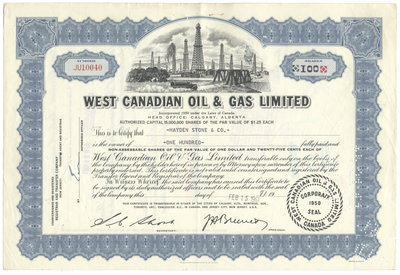 West Canadian Oil & Gas Limited Stock Certificate