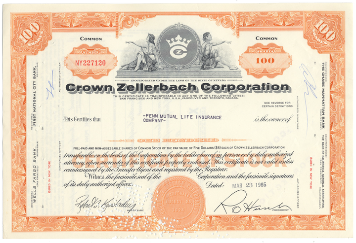 Crown Zellerbach Corporation Stock Certificate